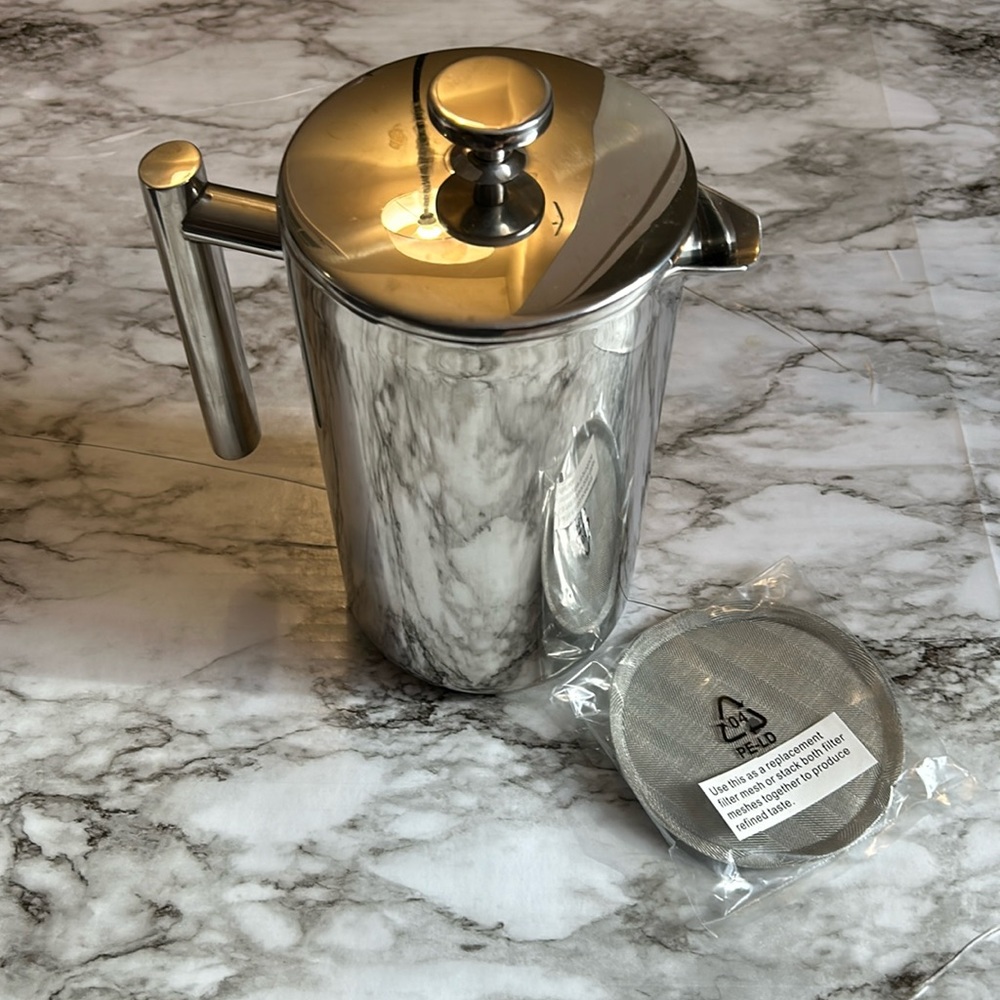 Stainless Steel Coffee Press Maker with new replacement filter included
